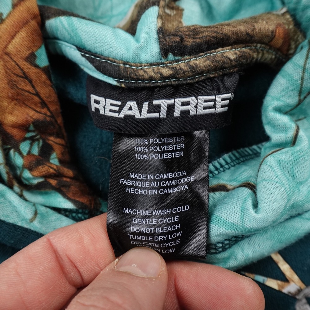 Realtree Hoodie Womens S Blue Green Camo Logo Sweatshirt Sweater Outdoor Hunting - Picture 4 of 9